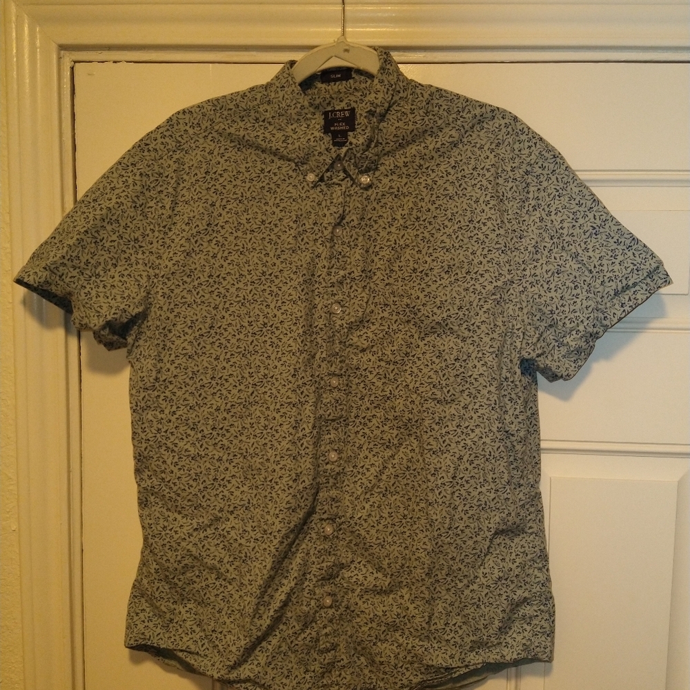 J Crew Flex Washed Slim Short Sleeve Button Down Shirt Men's Large. - Picture 3 of 6